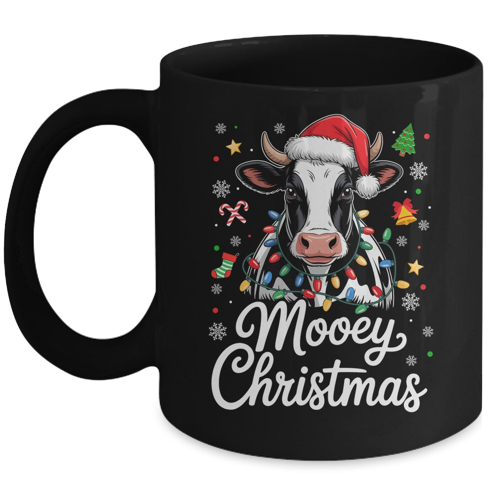 Mooey Christmas Lights Santa Hat Xmas Farm Cow Lover Mug | teecentury