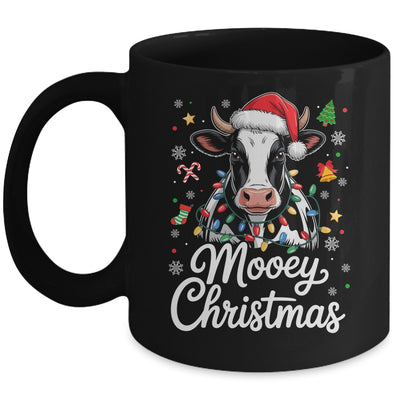 Mooey Christmas Lights Santa Hat Xmas Farm Cow Lover Mug | teecentury