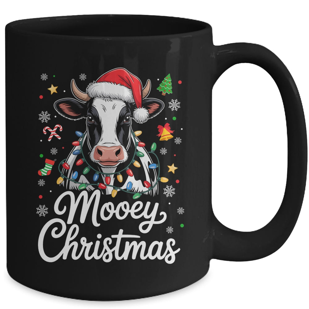 Mooey Christmas Lights Santa Hat Xmas Farm Cow Lover Mug | teecentury