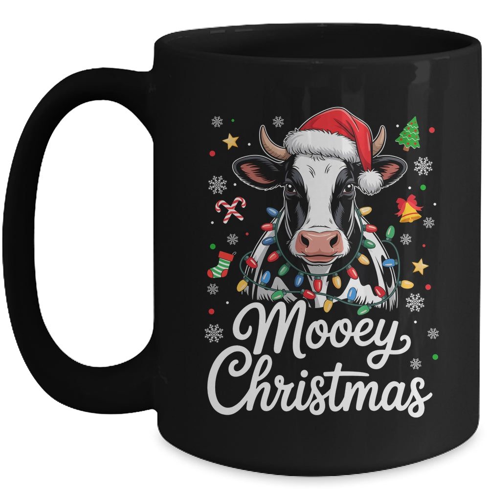 Mooey Christmas Lights Santa Hat Xmas Farm Cow Lover Mug | teecentury