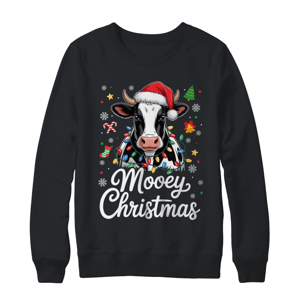Mooey Christmas Lights Santa Hat Xmas Farm Cow Lover Shirt & Sweatshirt | teecentury