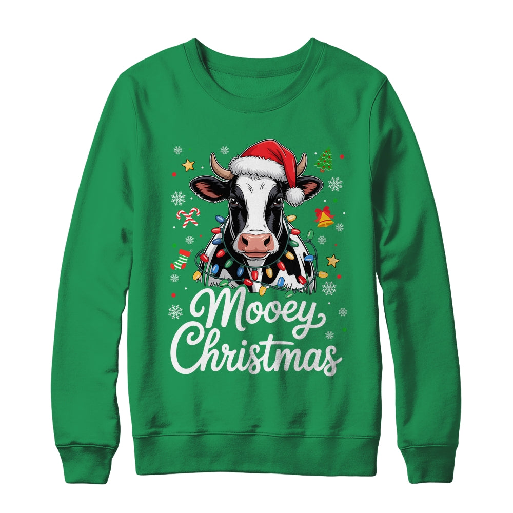 Mooey Christmas Lights Santa Hat Xmas Farm Cow Lover Shirt & Sweatshirt | teecentury