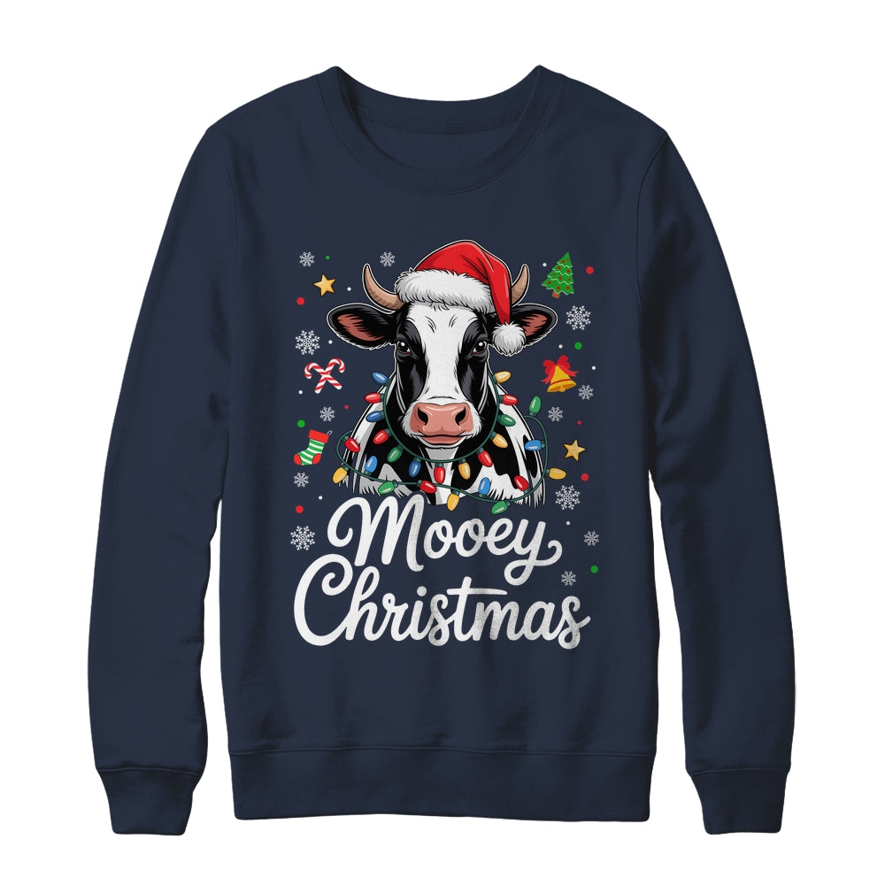 Mooey Christmas Lights Santa Hat Xmas Farm Cow Lover Shirt & Sweatshirt | teecentury