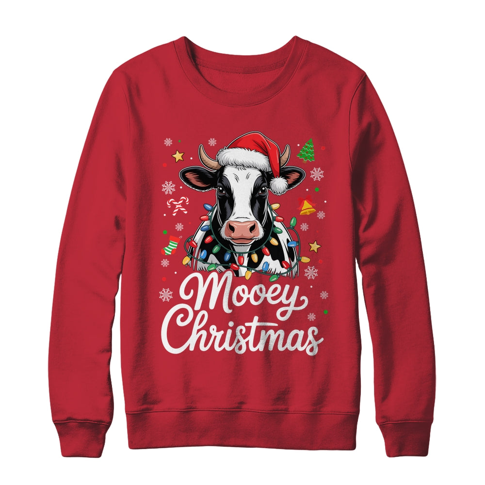 Mooey Christmas Lights Santa Hat Xmas Farm Cow Lover Shirt & Sweatshirt | teecentury
