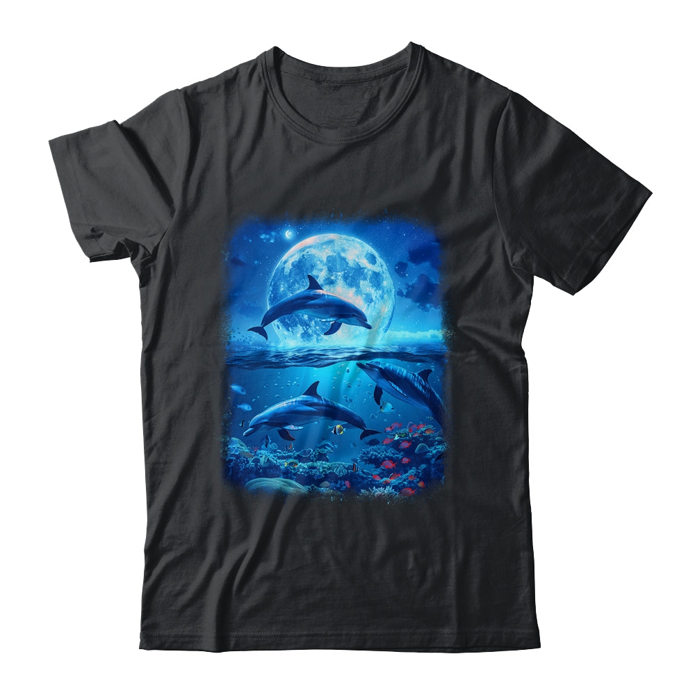 Moon Dolphin Space Dolphins Galaxy Design For Men Women Kids Shirt & Tank Top | teecentury