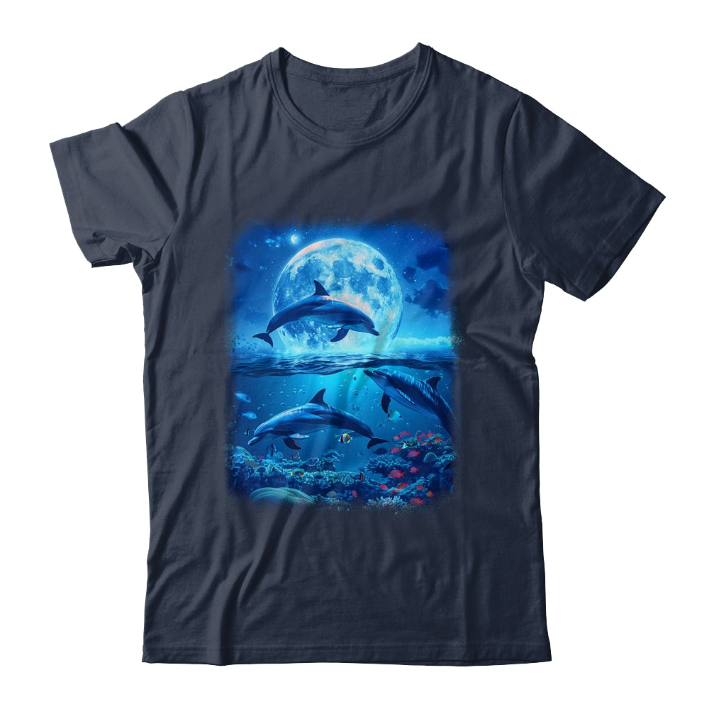 Moon Dolphin Space Dolphins Galaxy Design For Men Women Kids Shirt & Tank Top | teecentury