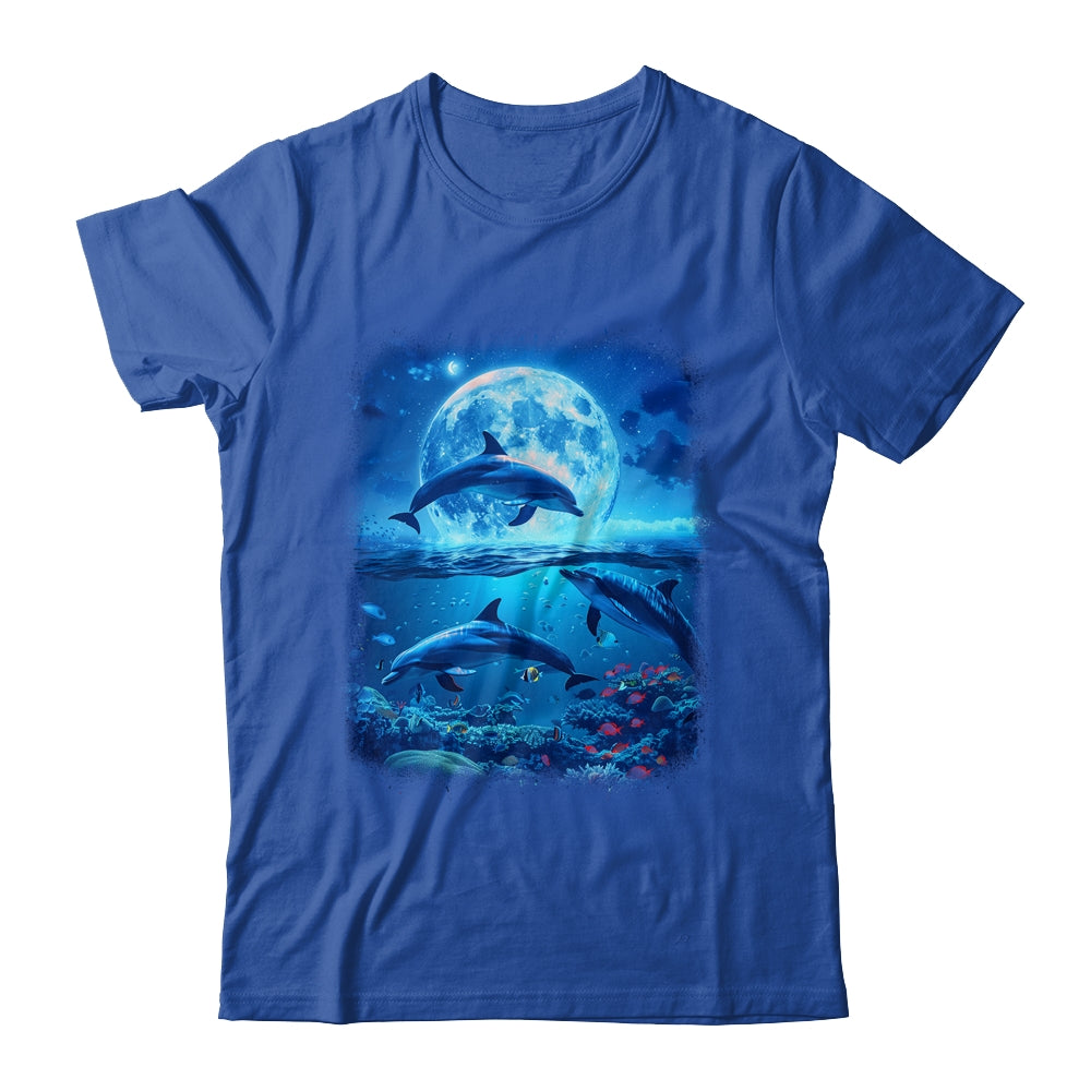 Moon Dolphin Space Dolphins Galaxy Design For Men Women Kids Shirt & Tank Top | teecentury