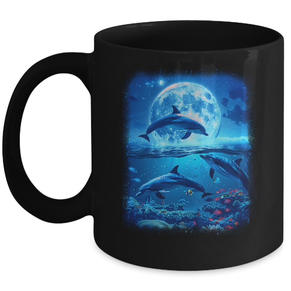 Moon Dolphin Space Dolphins Galaxy Design For Men Women Kids Mug | teecentury
