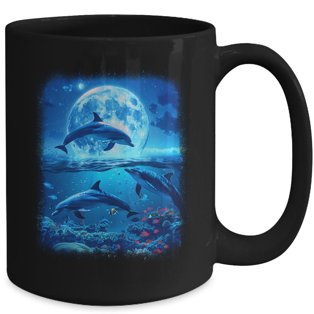 Moon Dolphin Space Dolphins Galaxy Design For Men Women Kids Mug | teecentury