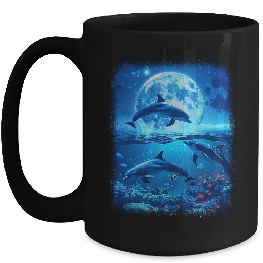 Moon Dolphin Space Dolphins Galaxy Design For Men Women Kids Mug | teecentury