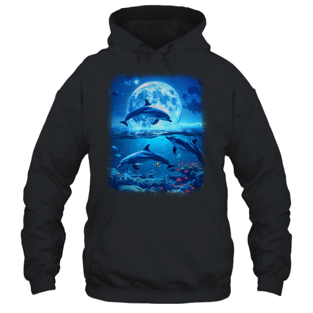 Moon Dolphin Space Dolphins Galaxy Design For Men Women Kids Shirt & Tank Top | teecentury