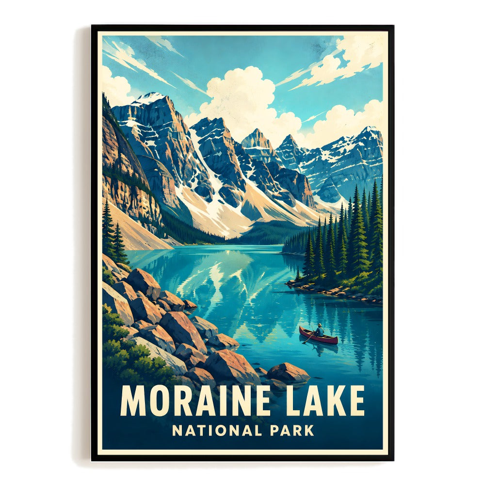 Moraine Lake National Park Travel Poster Vintage Mountain Wall Art Print Canadian Rockies Lake Reflection Souvenir Decor For Home Living Room Kitchen Unframed | teecentury