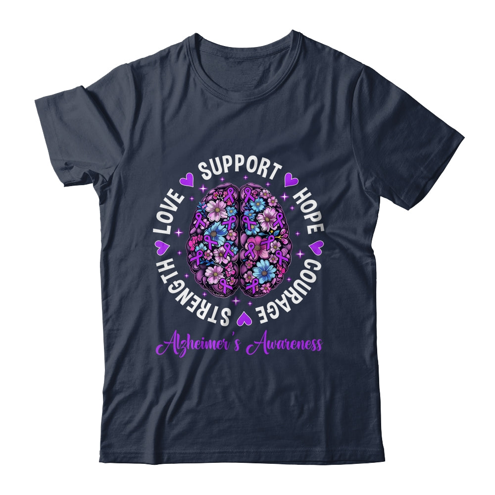 Motivational Words Floral Brain Ribbon Alzheimer's Awareness Shirt & Tank Top | teecentury