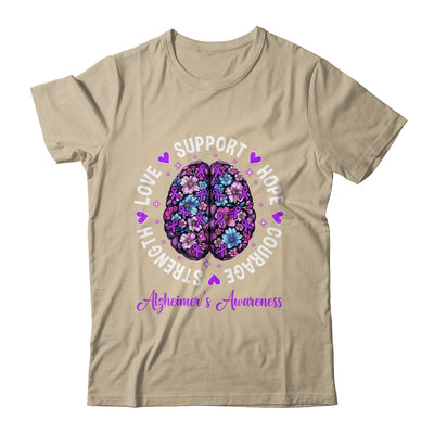 Motivational Words Floral Brain Ribbon Alzheimer's Awareness Shirt & Tank Top | teecentury