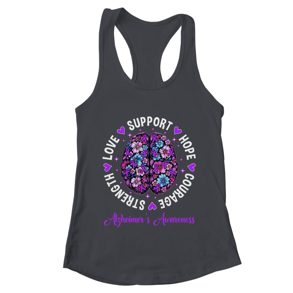 Motivational Words Floral Brain Ribbon Alzheimer's Awareness Shirt & Tank Top | teecentury