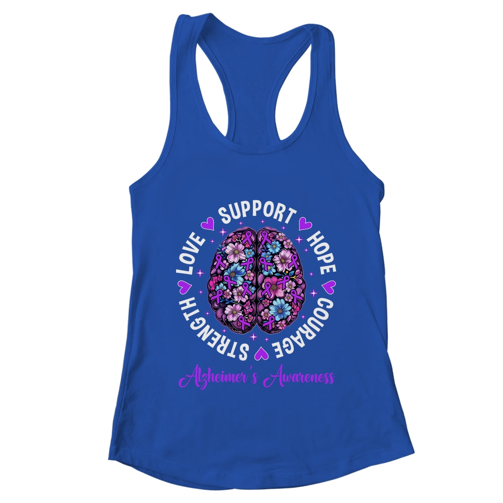 Motivational Words Floral Brain Ribbon Alzheimer's Awareness Shirt & Tank Top | teecentury
