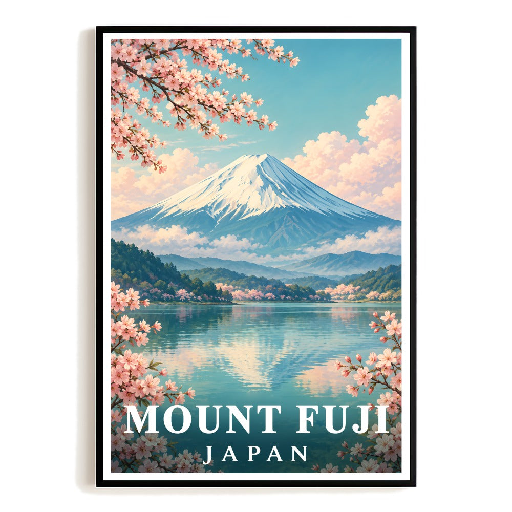 Mount Fuji Japan Cherry Blossom Lake Travel Poster Vintage Japanese Wall Art Print Scenic Nature Landscape Decor For Home Living Room Bedroom Souvenir Gift Unframed | teecentury