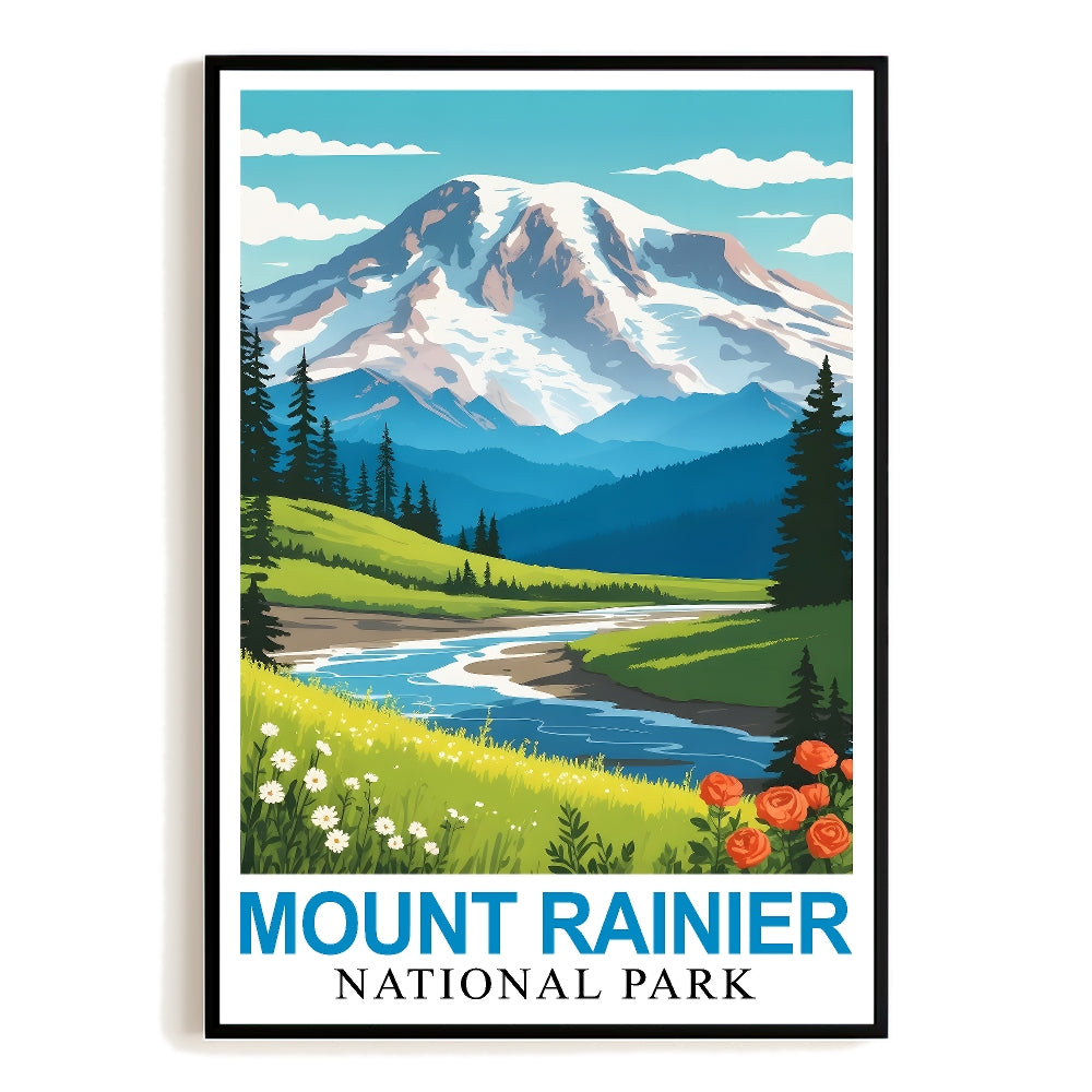 Mount Rainier National Park Poster Nature Lovers Ideal Travel And Adventure Gift Landscape Wall Art Decor For Home And Office Perfect For Living Room Bedroom Unframed | teecentury