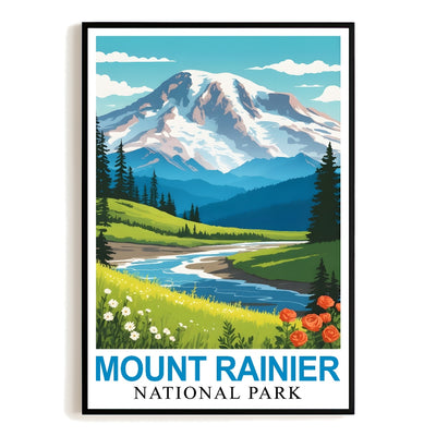 Mount Rainier National Park Poster Nature Lovers Ideal Travel And Adventure Gift Landscape Wall Art Decor For Home And Office Perfect For Living Room Bedroom Unframed | teecentury