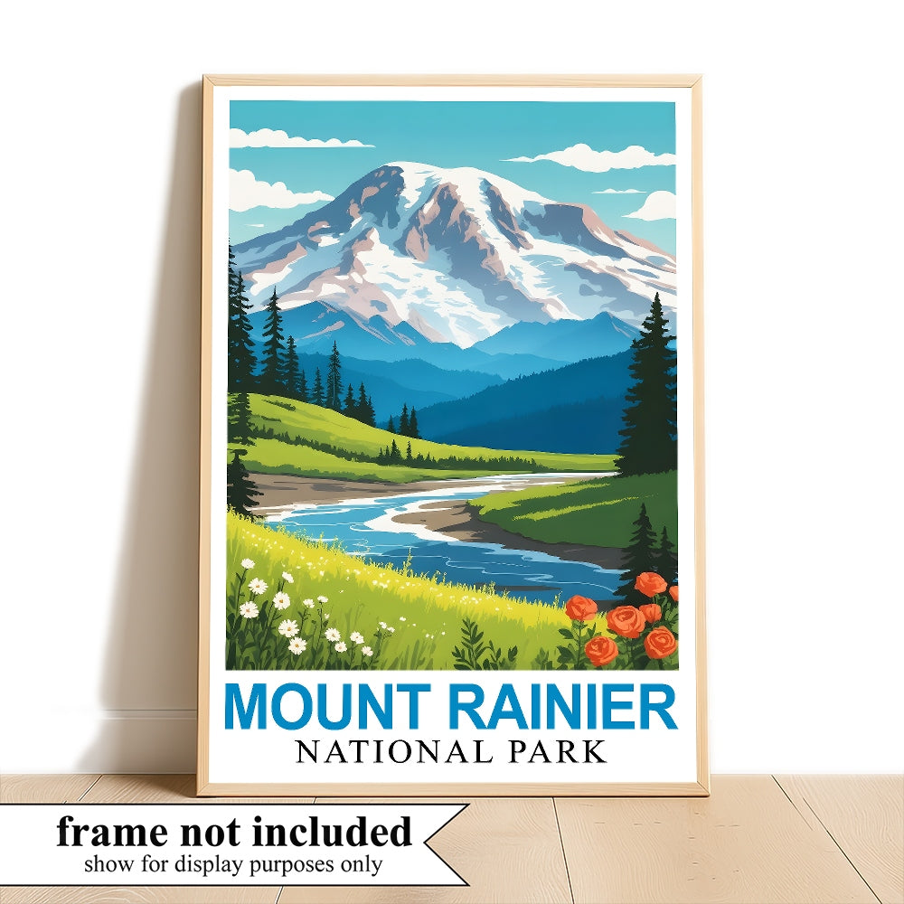 Mount Rainier National Park Poster Nature Lovers Ideal Travel And Adventure Gift Landscape Wall Art Decor For Home And Office Perfect For Living Room Bedroom Unframed | teecentury