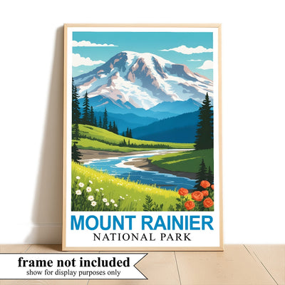 Mount Rainier National Park Poster Nature Lovers Ideal Travel And Adventure Gift Landscape Wall Art Decor For Home And Office Perfect For Living Room Bedroom Unframed | teecentury
