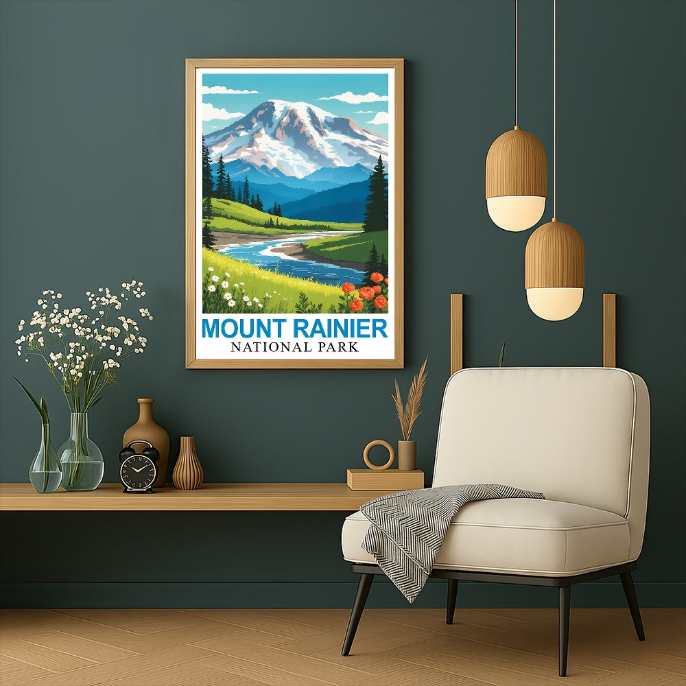 Mount Rainier National Park Poster Nature Lovers Ideal Travel And Adventure Gift Landscape Wall Art Decor For Home And Office Perfect For Living Room Bedroom Unframed | teecentury