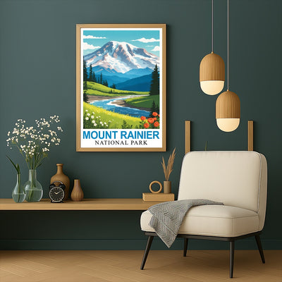 Mount Rainier National Park Poster Nature Lovers Ideal Travel And Adventure Gift Landscape Wall Art Decor For Home And Office Perfect For Living Room Bedroom Unframed | teecentury