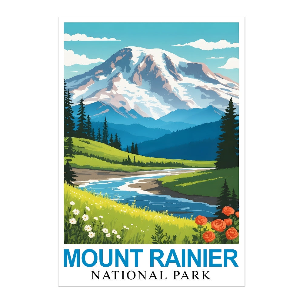 Mount Rainier National Park Poster Nature Lovers Ideal Travel And Adventure Gift Landscape Wall Art Decor For Home And Office Perfect For Living Room Bedroom Unframed | teecentury