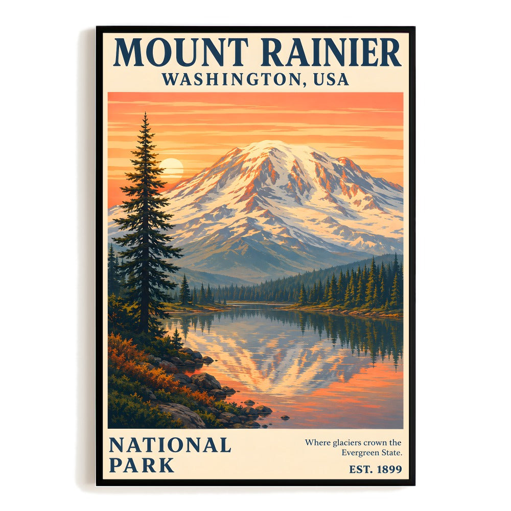 Mount Rainier National Park Travel Souvenir Gift Poster Washington Usa Vintage Painting Landscape Wall Art Decor For Home Living Room Office Bedroom Kitchen Unframed | teecentury