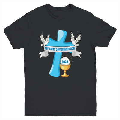 My First Communion 2025 Cross Chalice Eucharist Grandson Boy Youth Shirt | teecentury