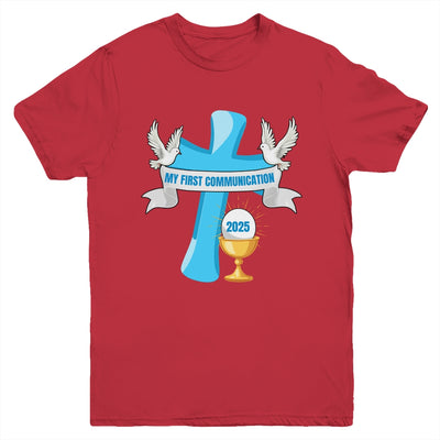 My First Communion 2025 Cross Chalice Eucharist Grandson Boy Youth Shirt | teecentury