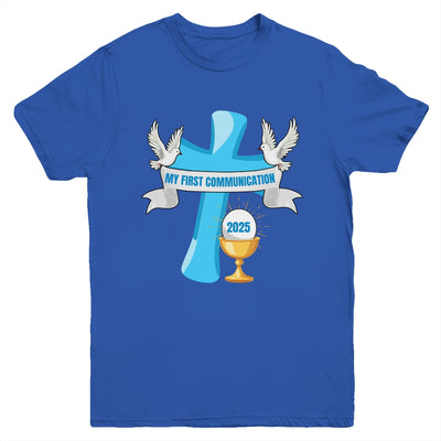 My First Communion 2025 Cross Chalice Eucharist Grandson Boy Youth Shirt | teecentury