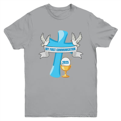 My First Communion 2025 Cross Chalice Eucharist Grandson Boy Youth Shirt | teecentury