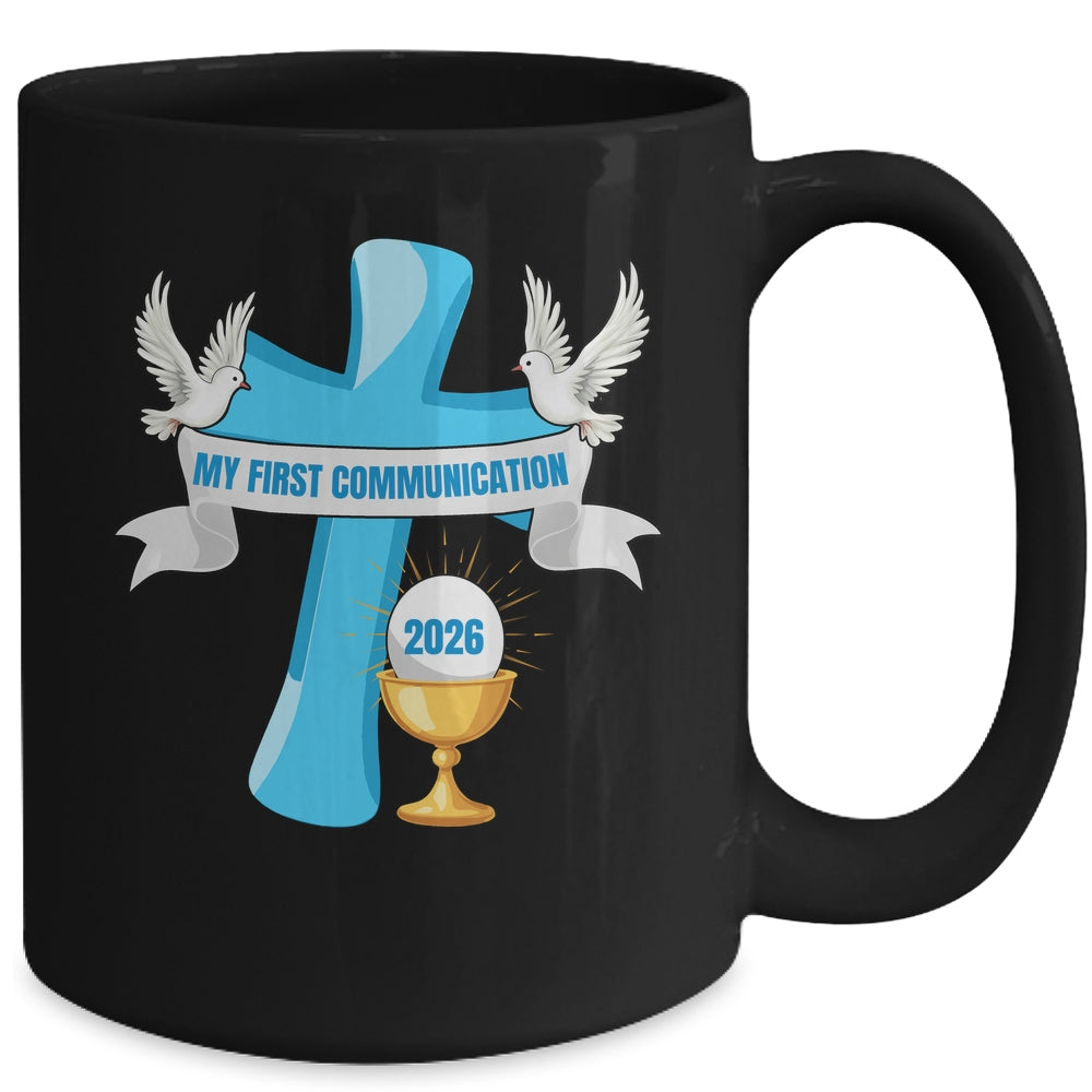 My First Communion 2026 Cross Chalice Eucharist Grandson Boy Mug | teecentury