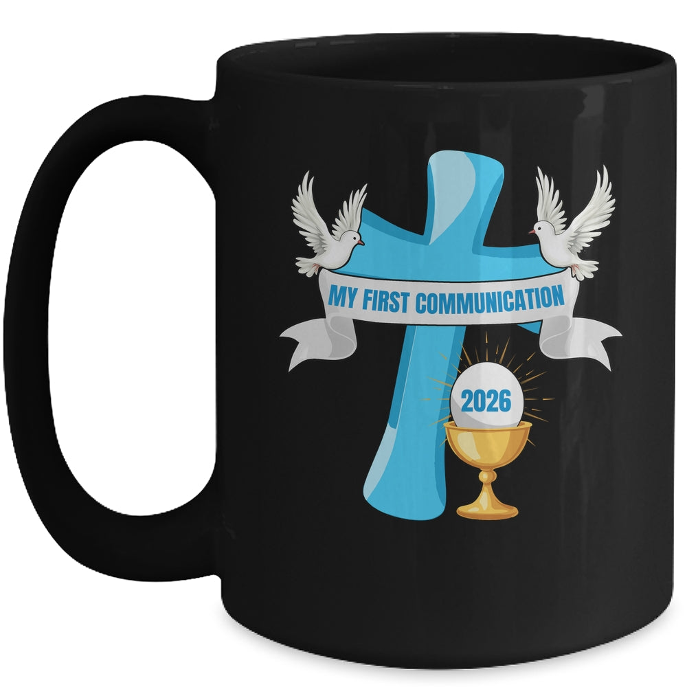 My First Communion 2026 Cross Chalice Eucharist Grandson Boy Mug | teecentury