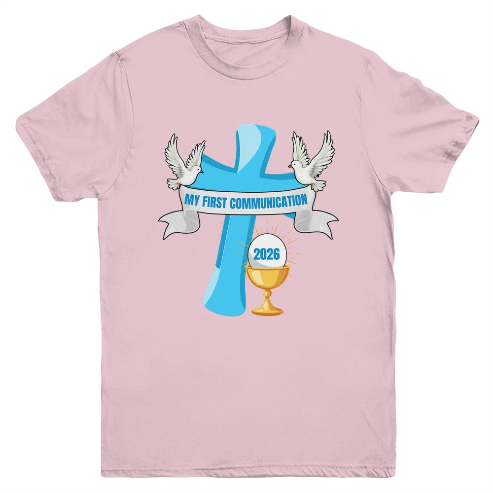 My First Communion 2026 Cross Chalice Eucharist Grandson Boy Youth Shirt | teecentury