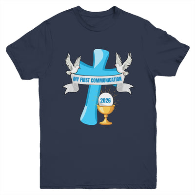 My First Communion 2026 Cross Chalice Eucharist Grandson Boy Youth Shirt | teecentury