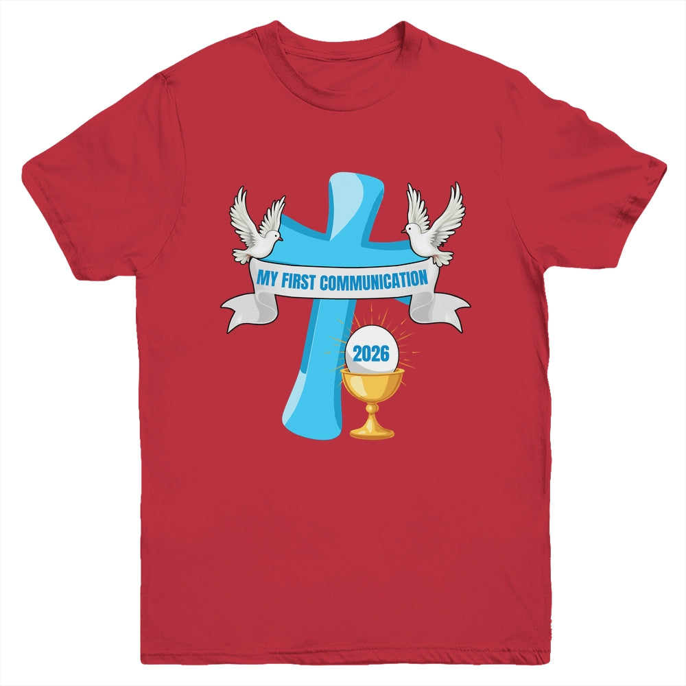My First Communion 2026 Cross Chalice Eucharist Grandson Boy Youth Shirt | teecentury