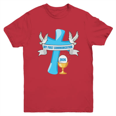 My First Communion 2026 Cross Chalice Eucharist Grandson Boy Youth Shirt | teecentury