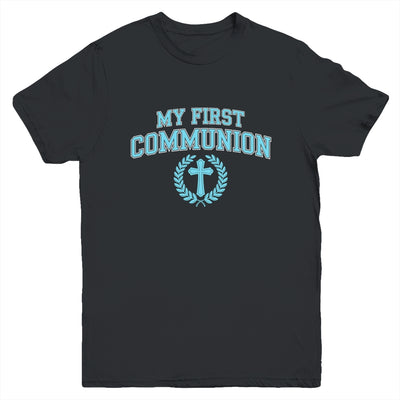 My First Communion Boys Catholic Religious Cross Blue Youth Shirt | teecentury