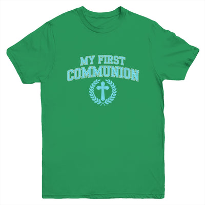 My First Communion Boys Catholic Religious Cross Blue Youth Shirt | teecentury