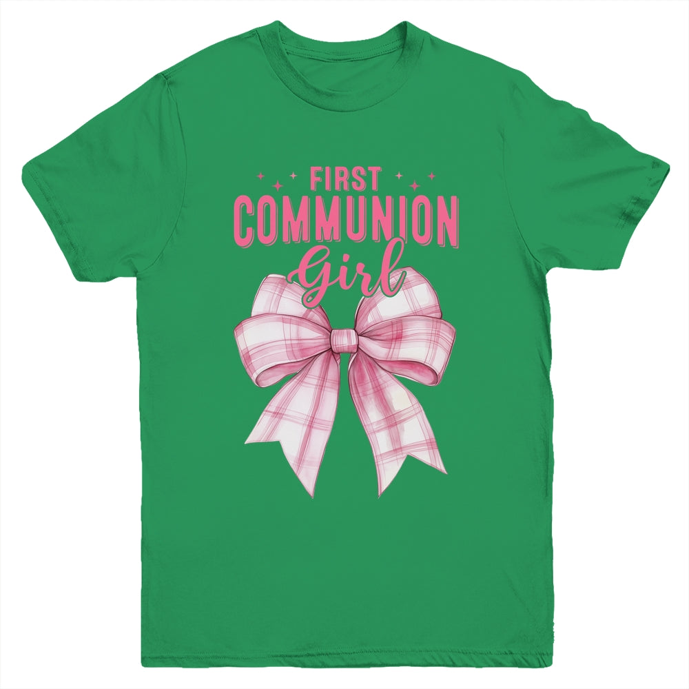 My First Communion Girls Pink Coquette Bow Christian Cute Youth Shirt | teecentury