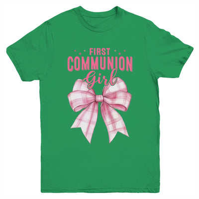 My First Communion Girls Pink Coquette Bow Christian Cute Youth Shirt | teecentury