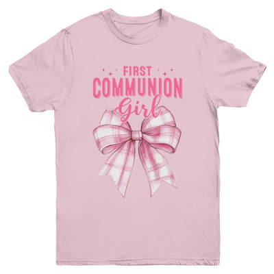 My First Communion Girls Pink Coquette Bow Christian Cute Youth Shirt | teecentury