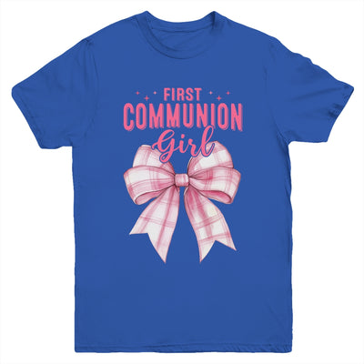 My First Communion Girls Pink Coquette Bow Christian Cute Youth Shirt | teecentury