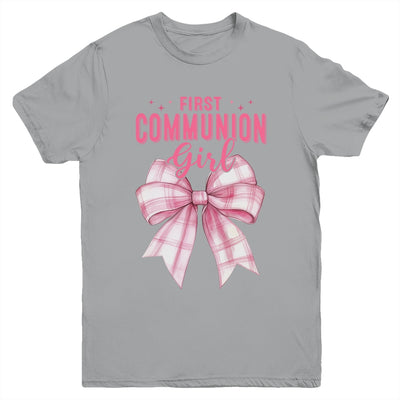My First Communion Girls Pink Coquette Bow Christian Cute Youth Shirt | teecentury