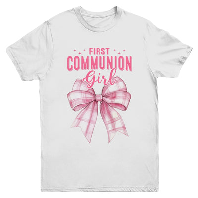 My First Communion Girls Pink Coquette Bow Christian Cute Youth Shirt | teecentury