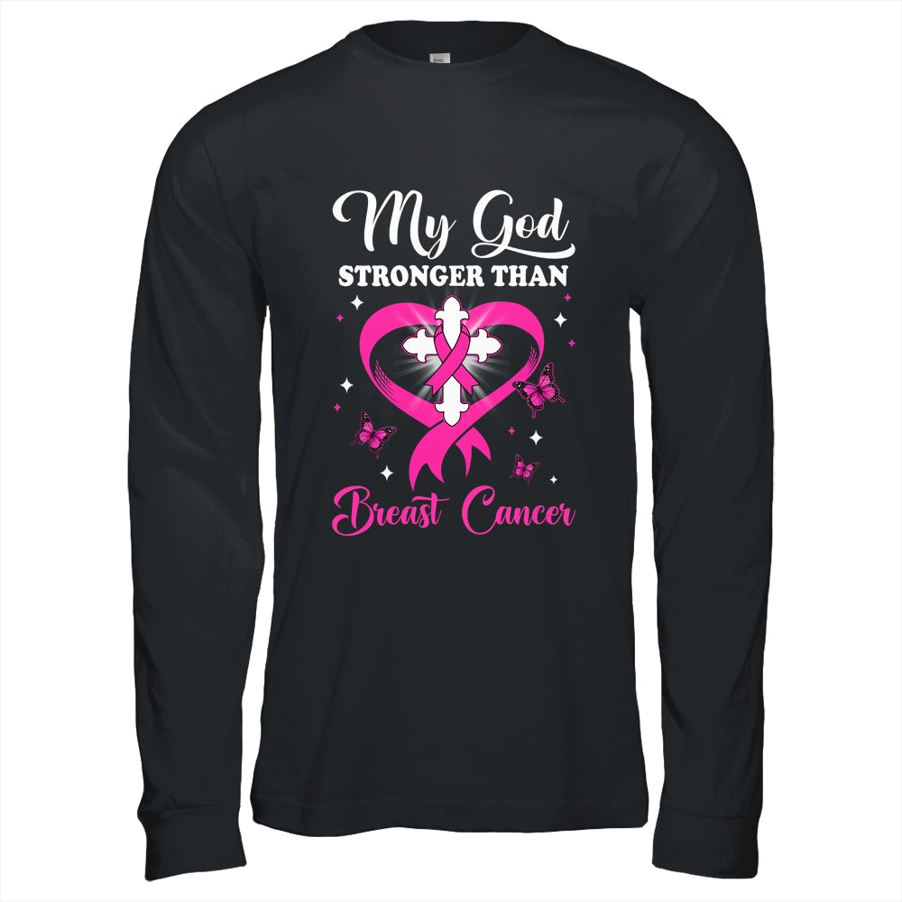 My God Is Stronger Than Breast Cancer Awareness Christian Shirt & Hoodie | teecentury