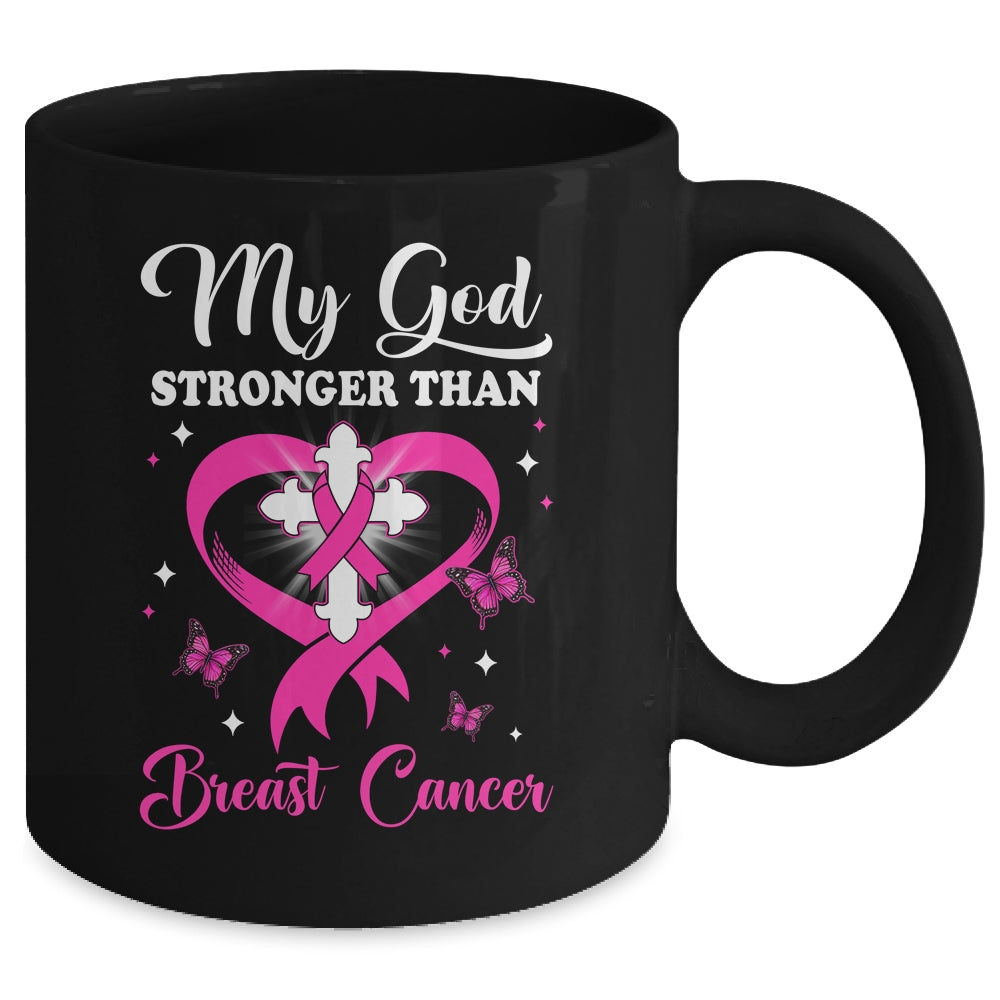 My God Is Stronger Than Breast Cancer Awareness Christian Mug | teecentury