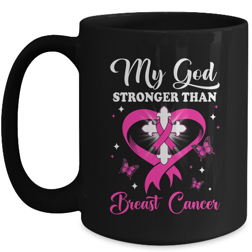 My God Is Stronger Than Breast Cancer Awareness Christian Mug | teecentury